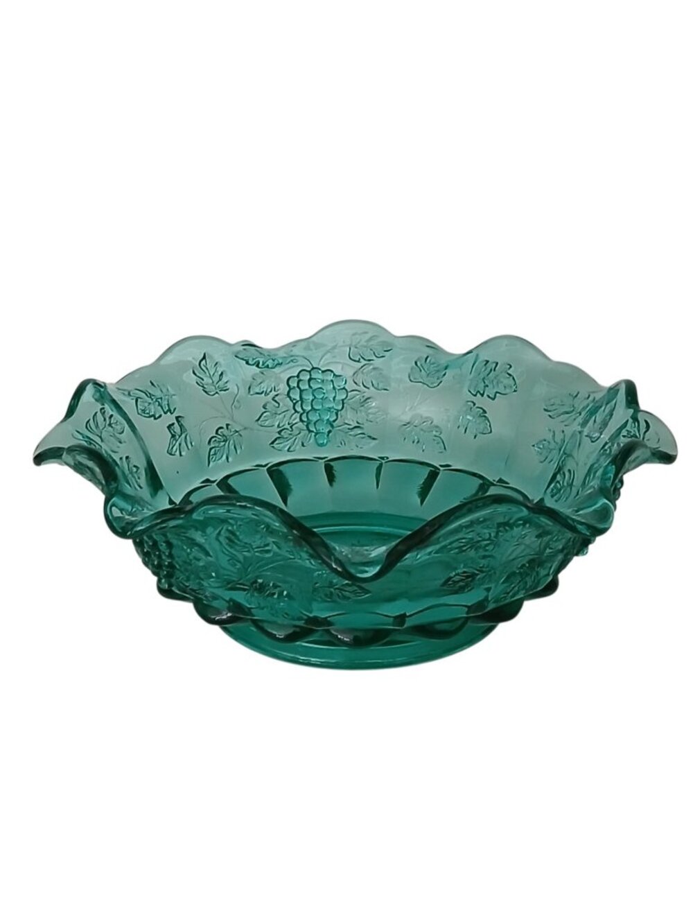 Westmoreland Paneled Grape Laurel Green Lipped Bowl Pressed Glass 9"